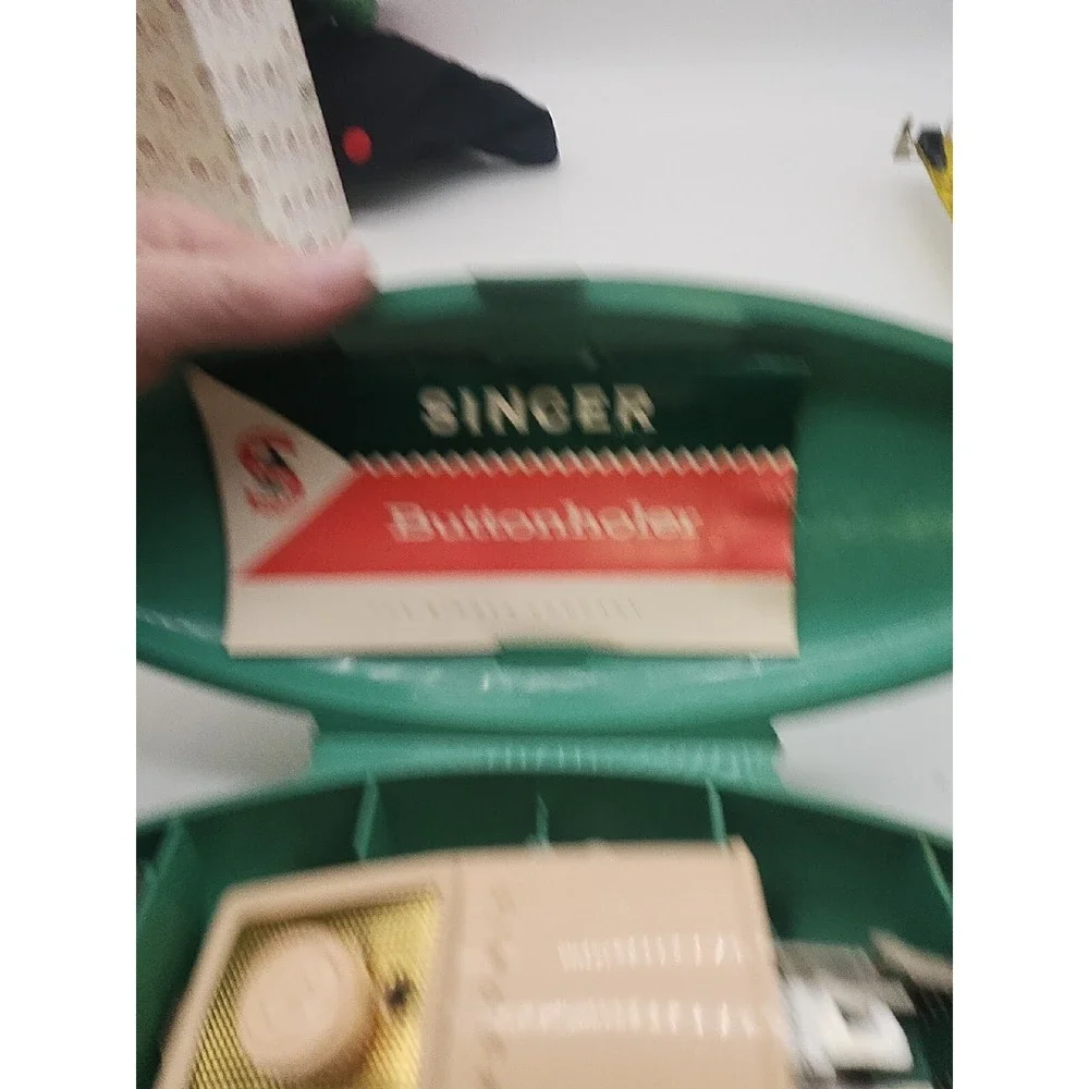 Singer Buttonholer Attachment Button Hole Maker Teal-Green Mid Century‎